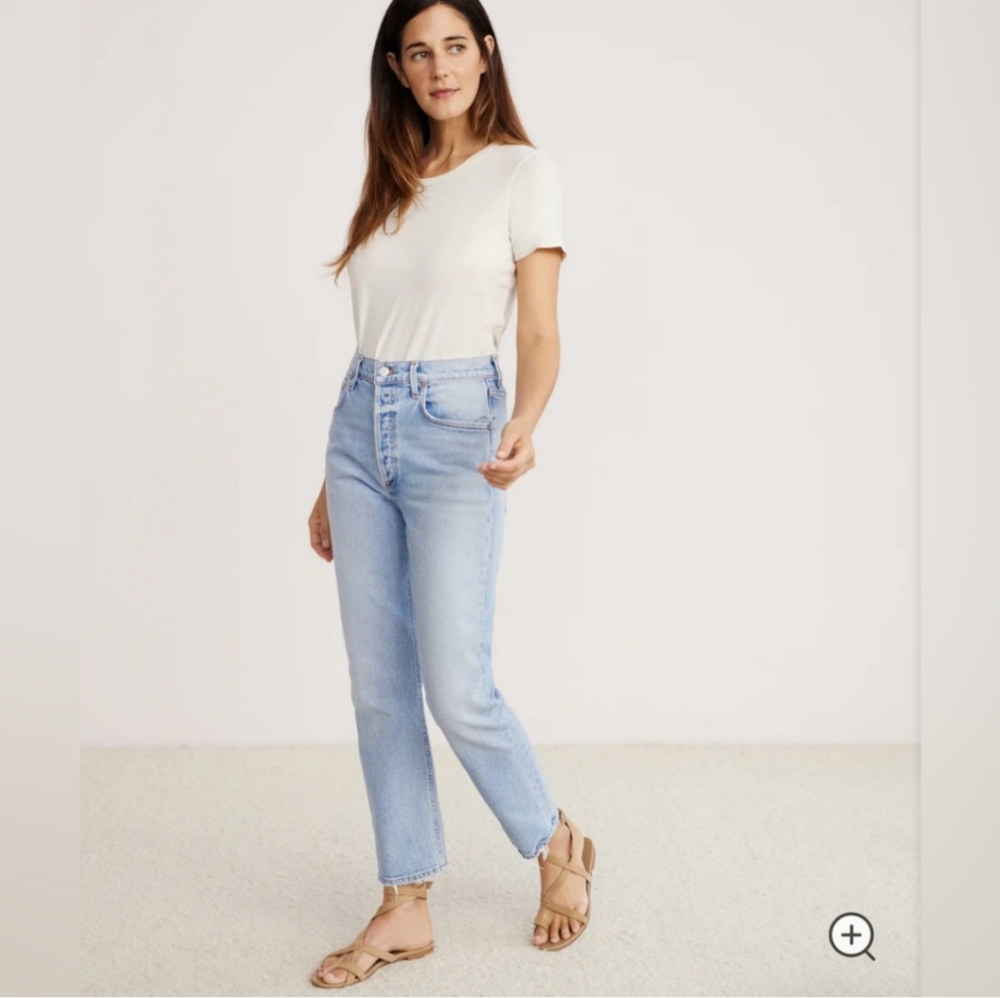 Agolde Women's 30 Jeans Riley Button Fly Crop Straight Denim High Rise